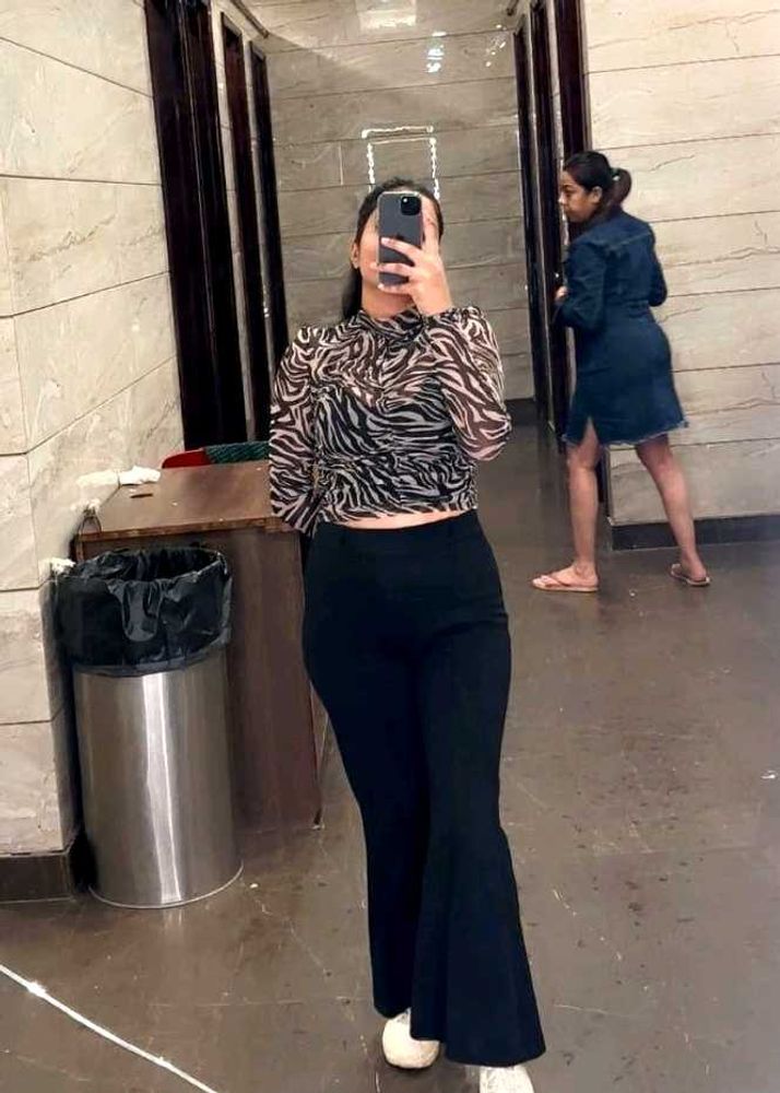Animal Print Ruched Mesh Top
