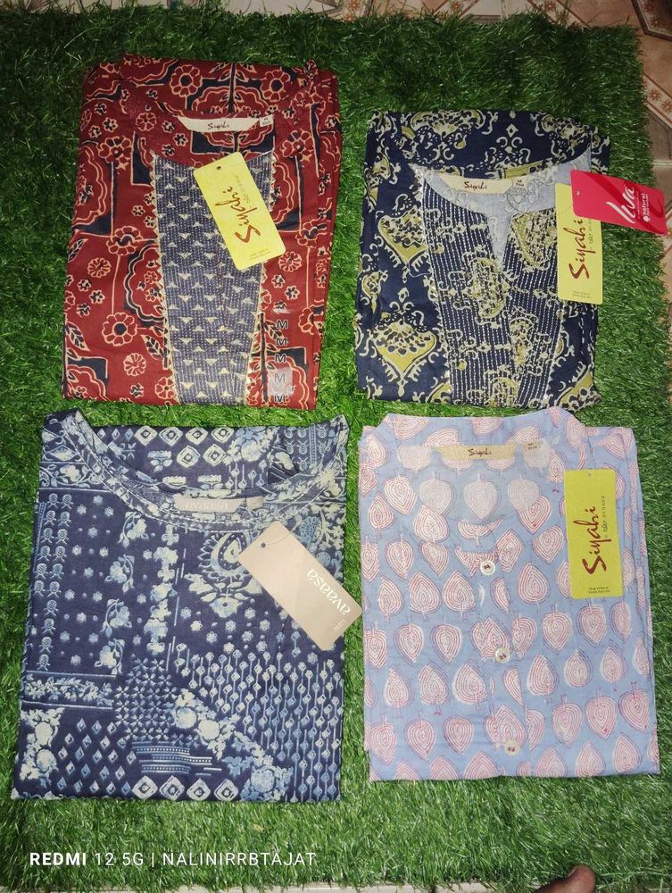 Set of 4 Printed Cotton Kurtas