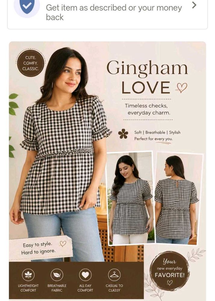 Chic Gingham Check Peplum Top