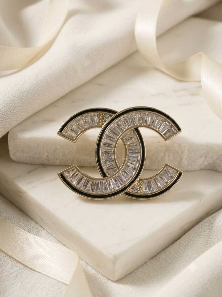 Elegant CC Brooch with Crystals