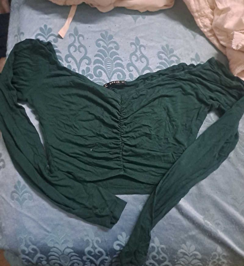 Shein Green Ruched Long Sleeve Top