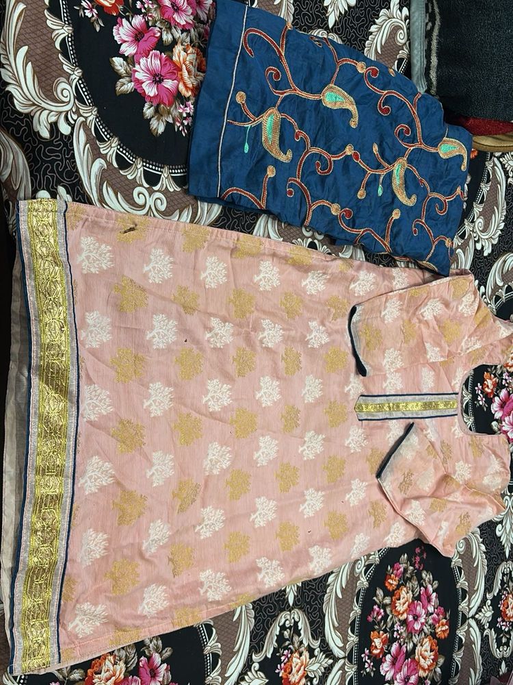 Elegant Pink Kurta with Blue Dupatta