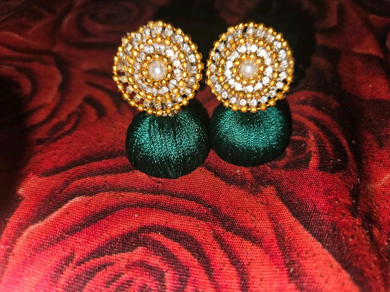 Green Silk Thread Earring