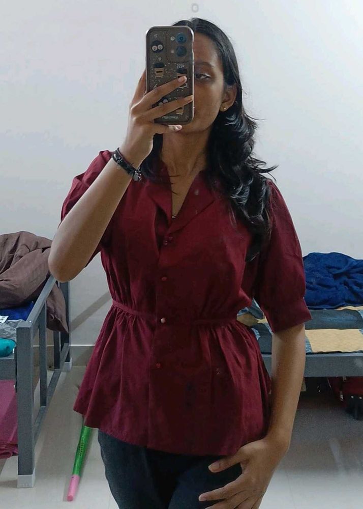 Maroon Top with Tie Details