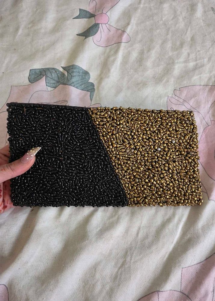 Black &amp; Gold Beaded Clutch