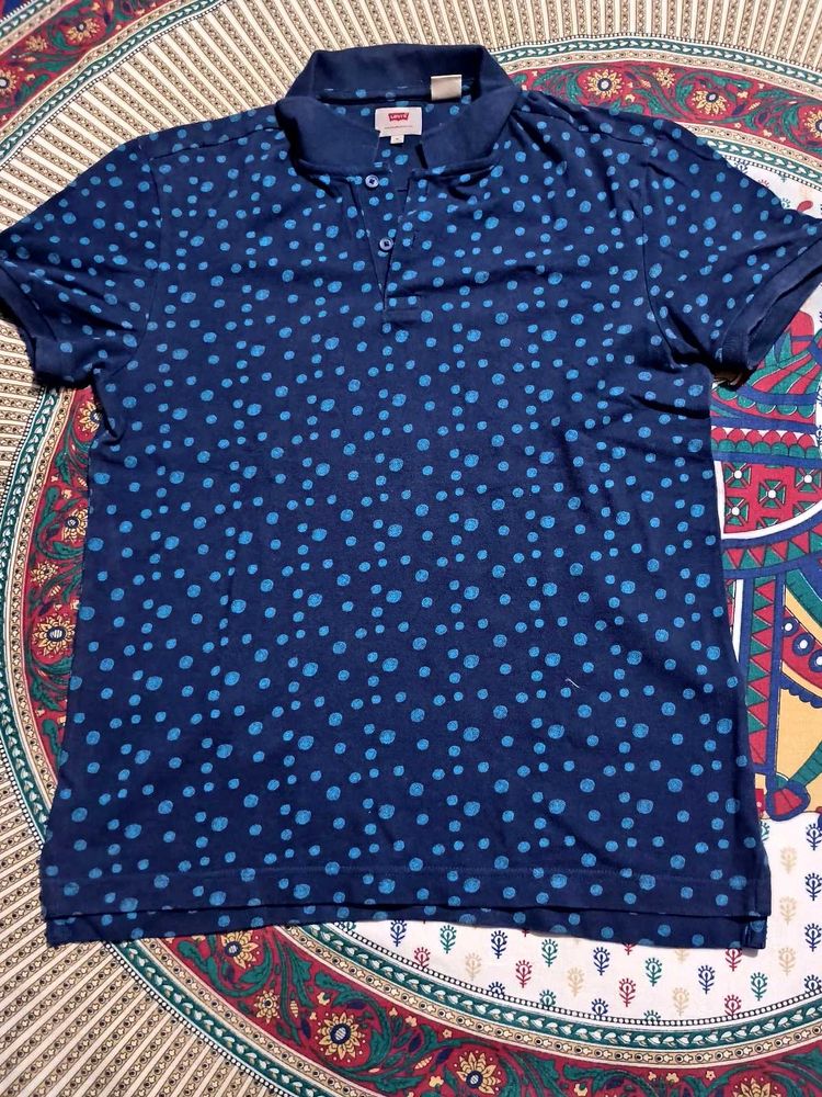 Levi's Navy Blue Polka Dot Polo Shirt for Men