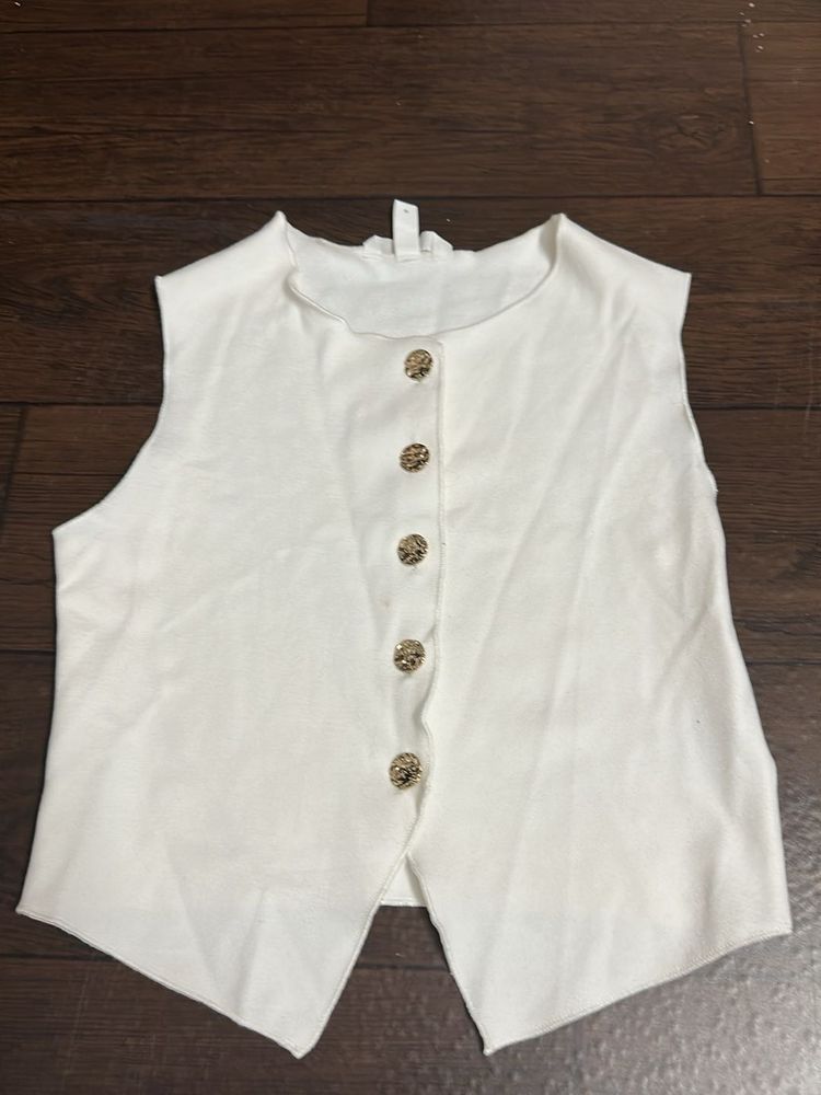 White Sleeveless Vest with Gold Buttons