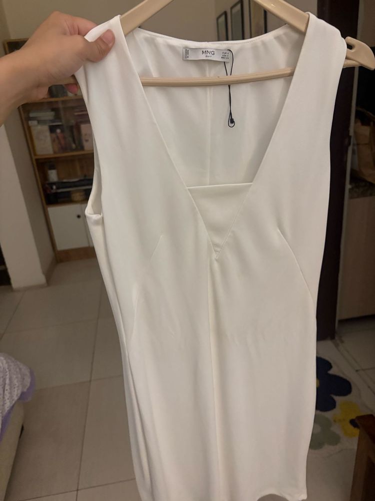 Mango Elegant White Sleeveless Midi Dress