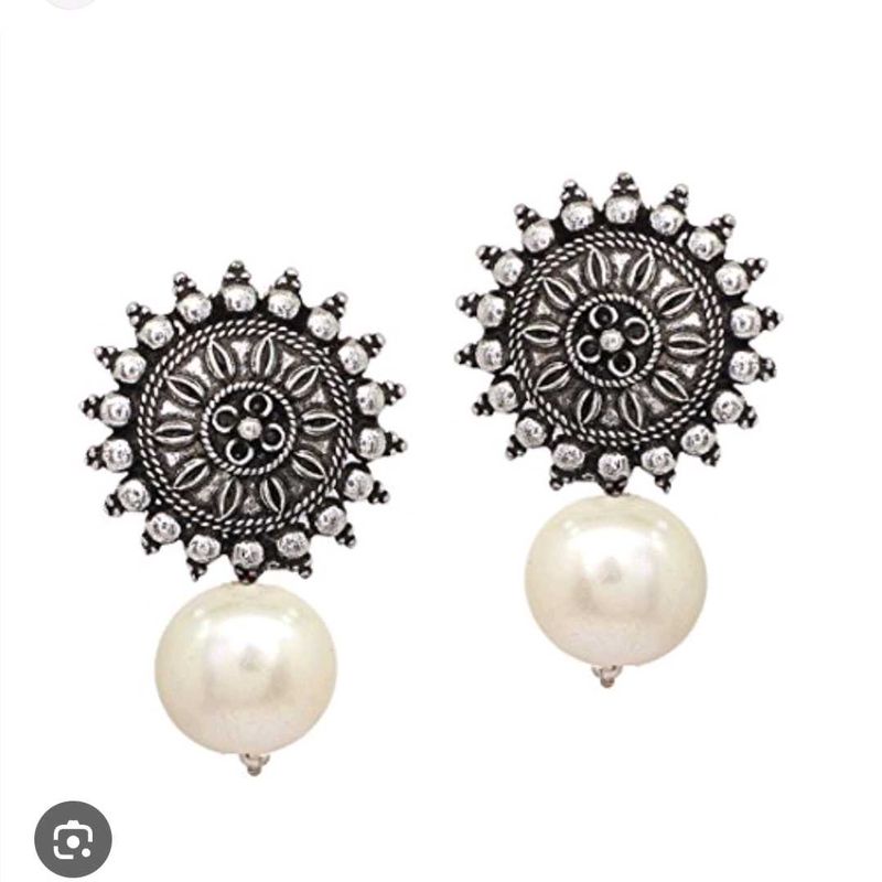 Oxidized German Silver Pearl Earrings