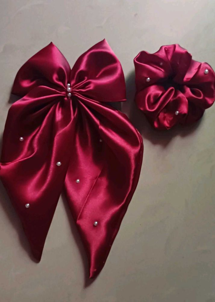 Elegant Satin Hair Bow &amp; Scrunchie Set