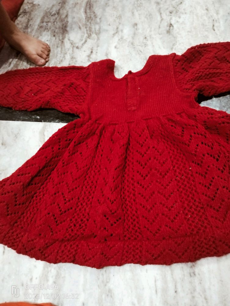 Beautiful Party Wear Woolen Kids Frock