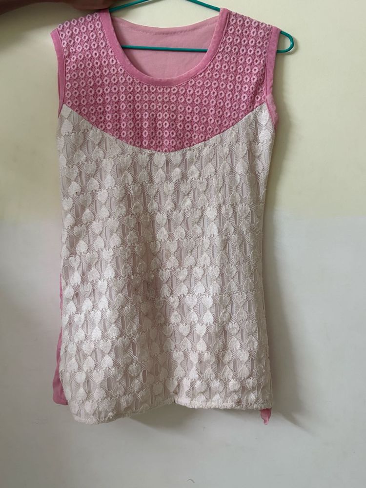 Pink &amp; White Lace Top