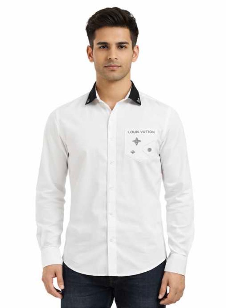 White Designer Shirt | LV Style Print | Premium Lo