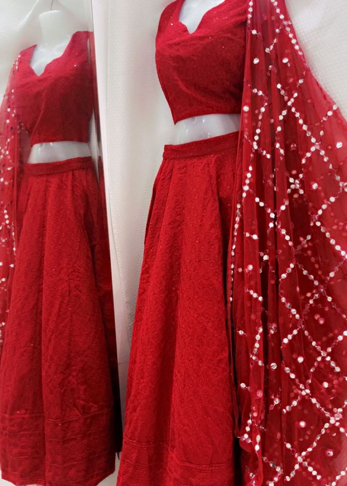 Red Sequin Lehenga Choli Set