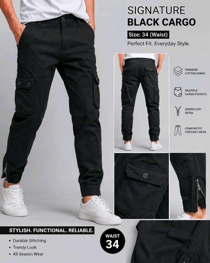 Black Cargo Pants | Unisex | Waist 34 | Signature