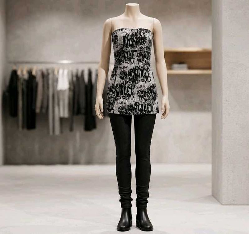Chic Strapless Print Tunic Top