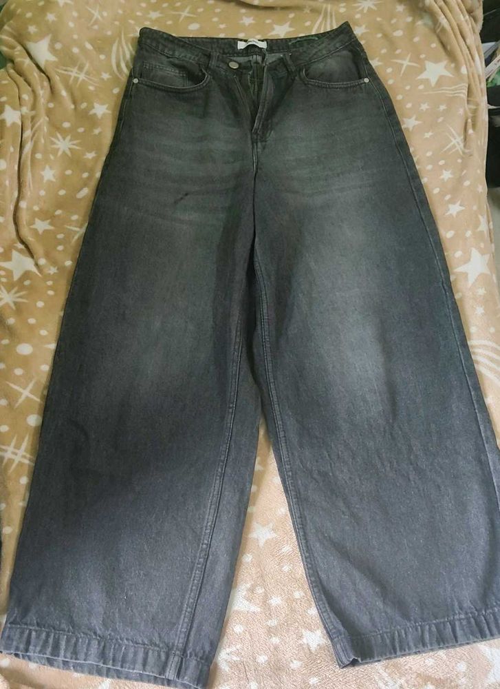 Stylish Wide Leg Grey Jeans