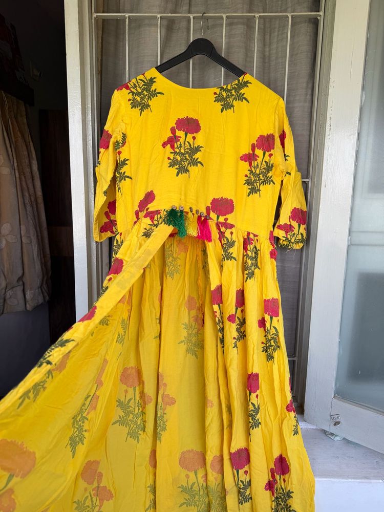 Bright Yellow Floral Print Kurta