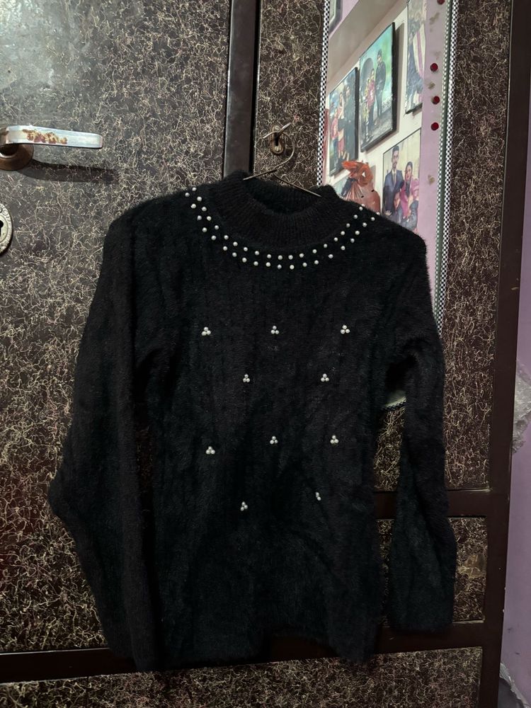 Fuzzy Black Pearl Sweater
