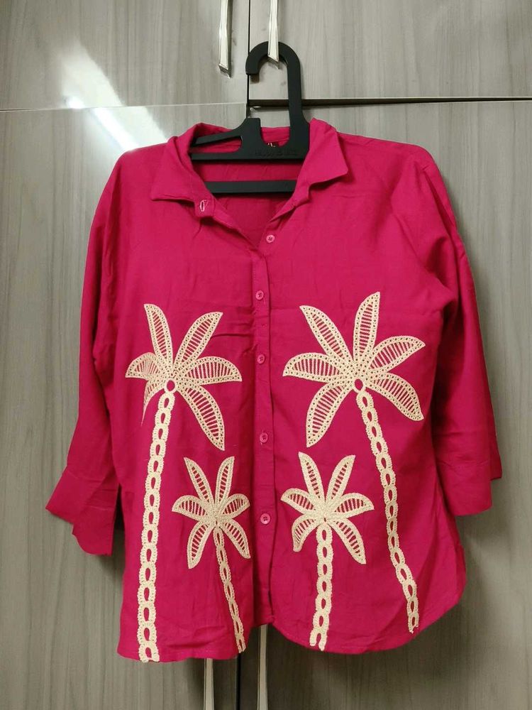 Pink Palm Tree Print Shirt