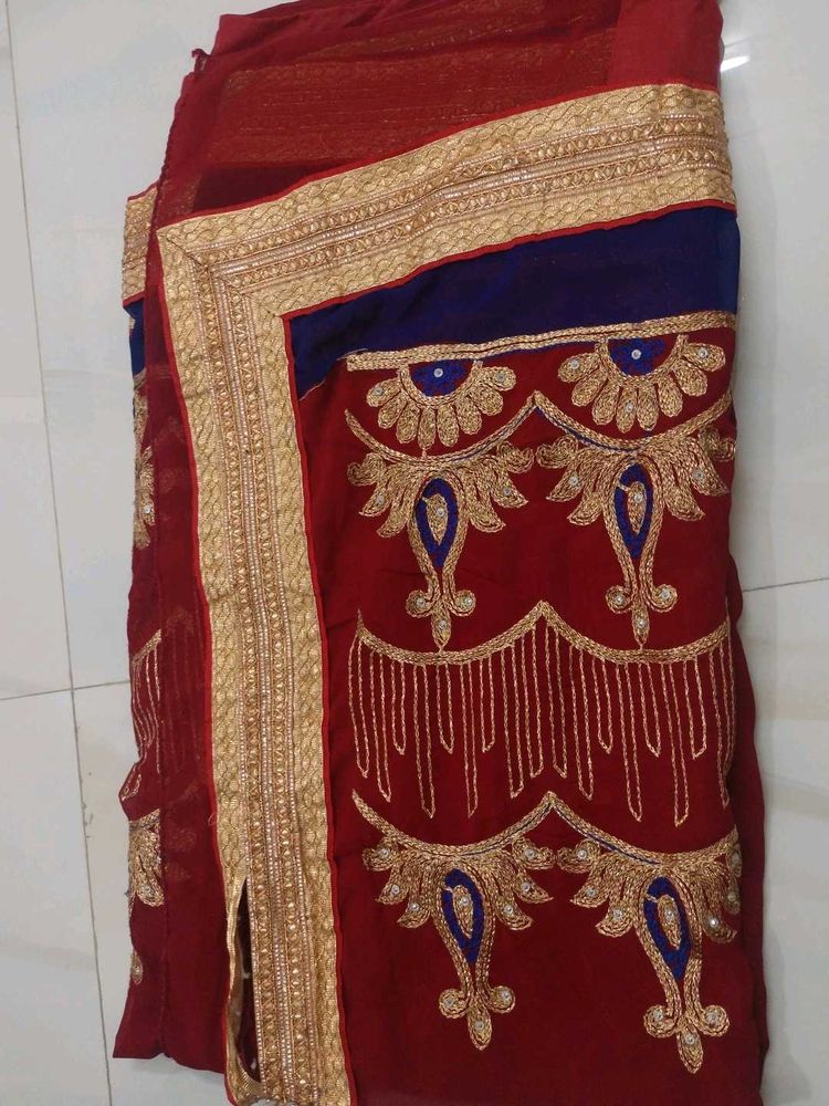 Red &amp; Blue Embroidered Sari