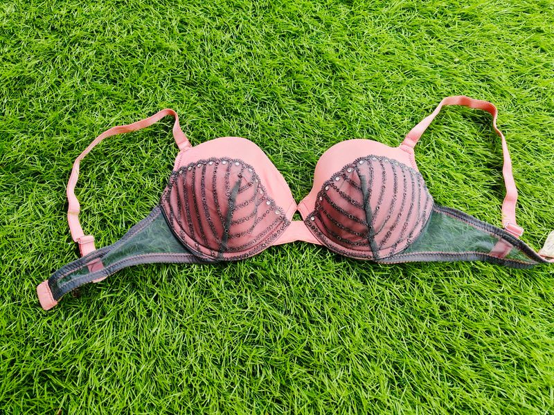 Mauve Color Bra With 🩶 grey Lace
