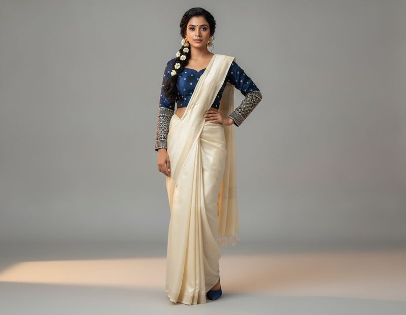 Embroidered Blue Silk Blouse