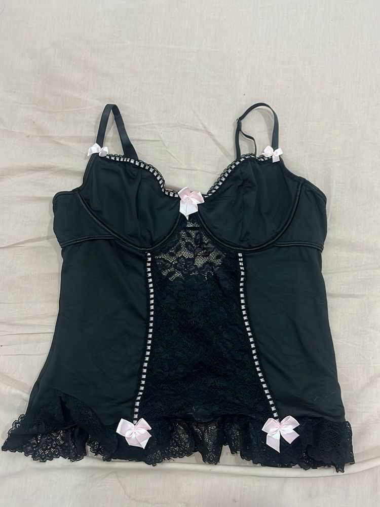 Black Lace Trim Corset Camisole