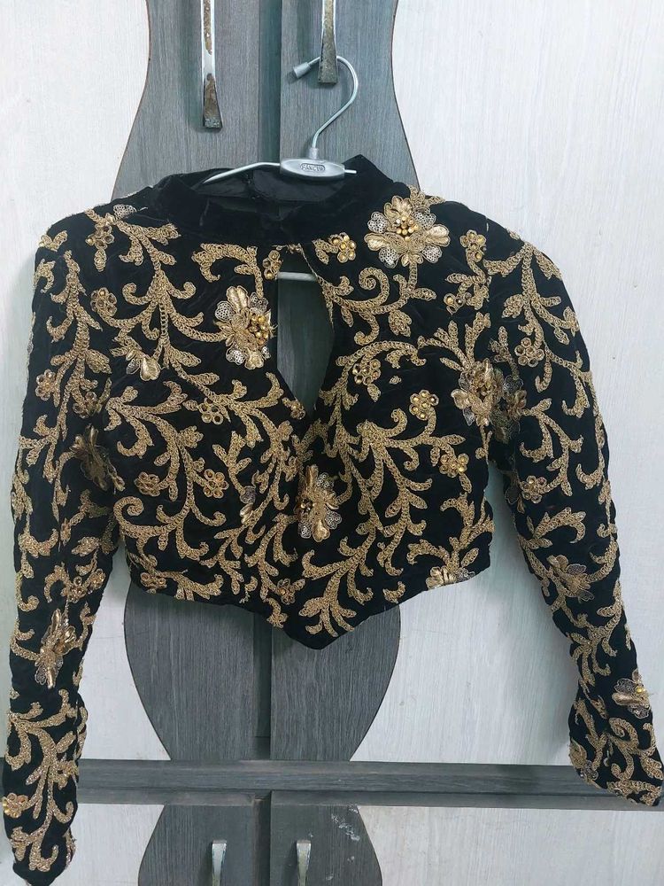 Heavily embroidered Black Velvet Blouse
