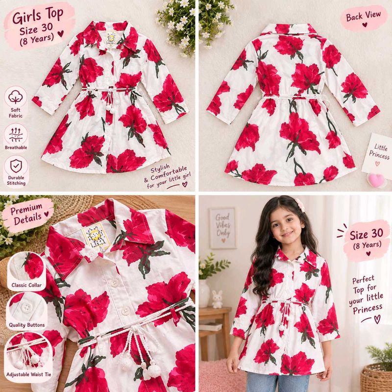 Girls White Floral Print Top