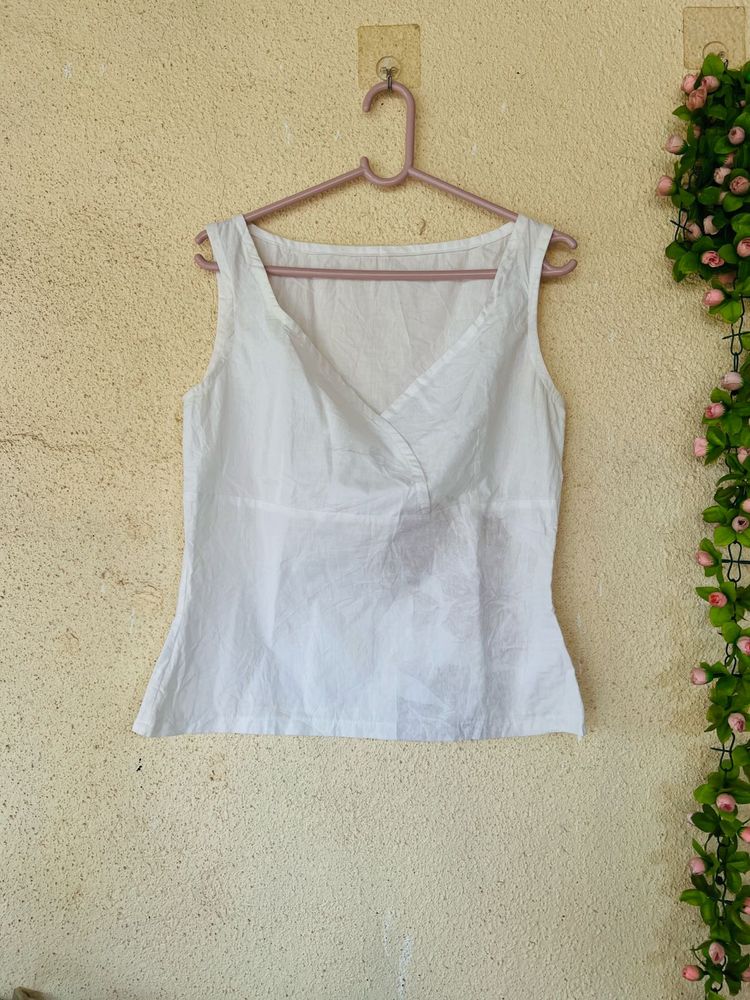 Classic White Sleeveless V-Neck Top