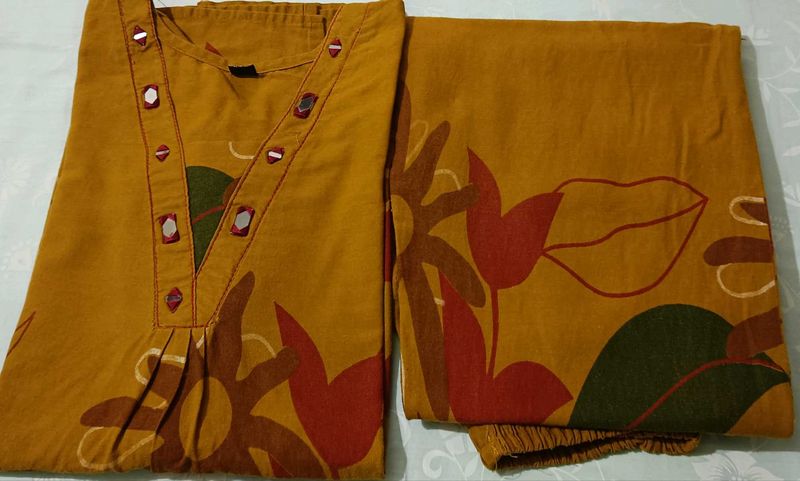Women's Ethnic Mustard Kurta and Pants Set