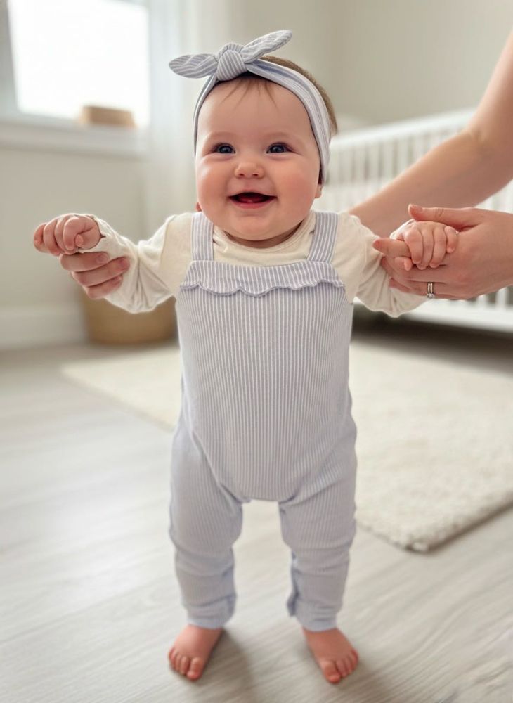Baby Striped Overalls with Headband