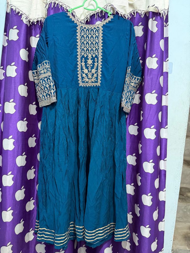 Teal Embroidered Anarkali Kurta