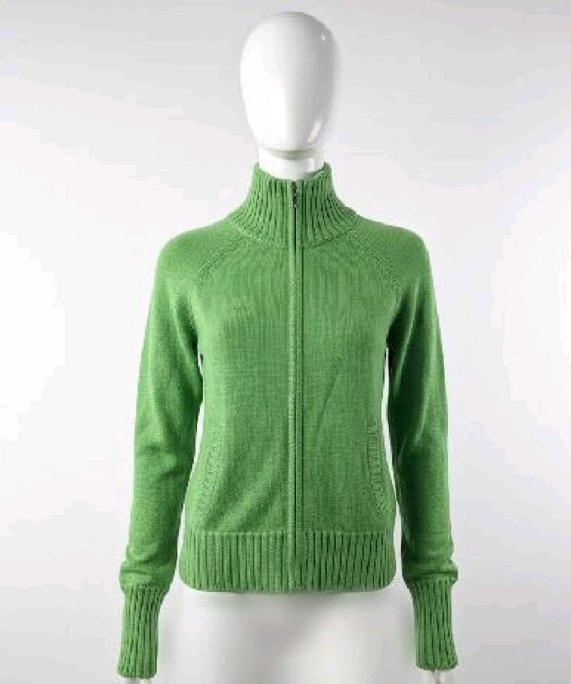 Green Zip-Up Knit Cardigan
