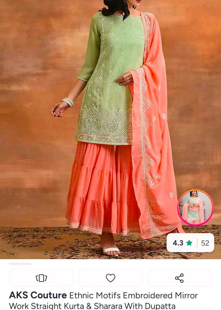 Elegant Green Embroidered Kurta Set with Pink Dupa