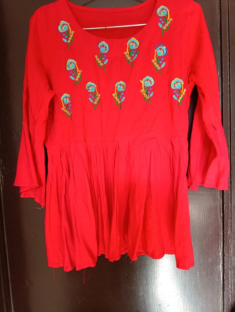 Cute Red Embroidered Top