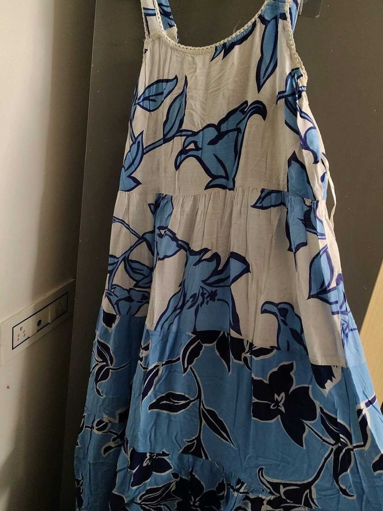 Blue Floral Tiered Maxi Dress