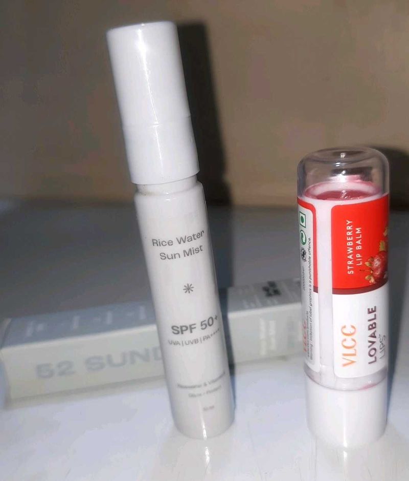 52 Sundaze Rice water Sun Mist and Vlcc lip balm