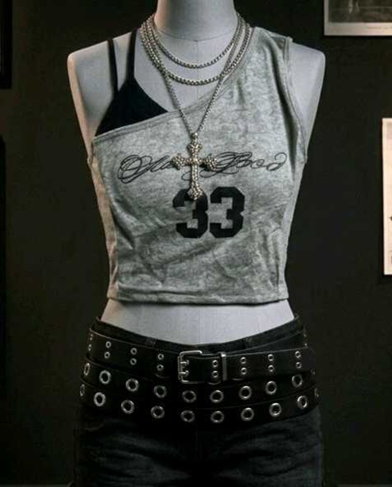 Y2k Graphic Print One-Shoulder Tank Top