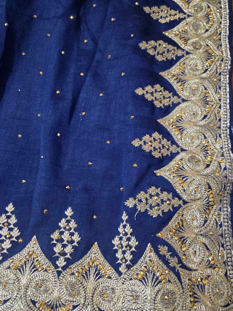 Elegant Blue Embroidered Saree