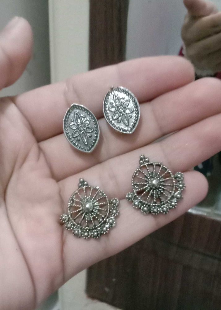 Silver Tone Stud Earring Set