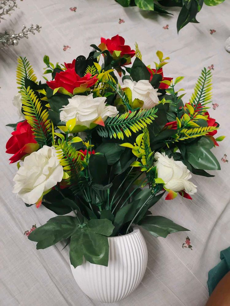 Artificial Flower Arrangement with White Vase