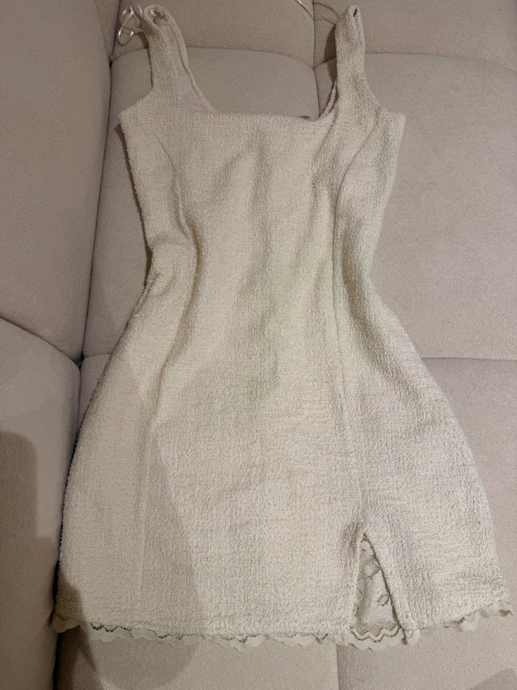ZARA Chic Textured Mini Dress with Lace Trim