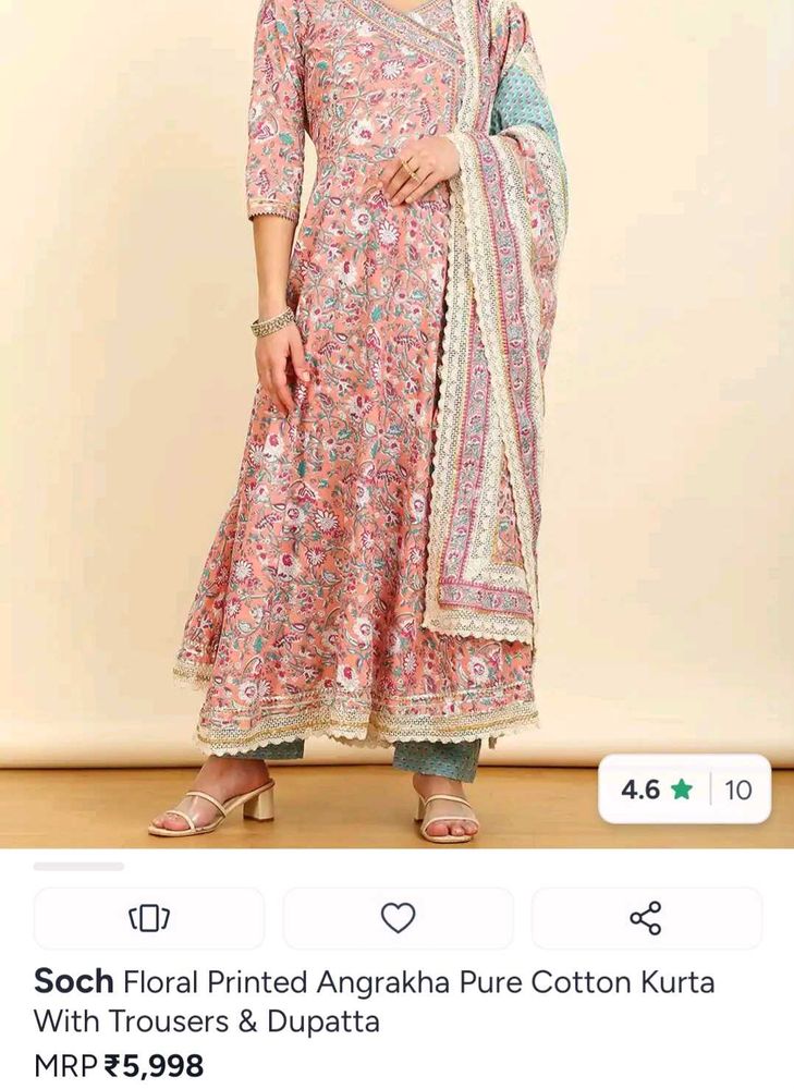Floral Angrakha Cotton Kurta Set
