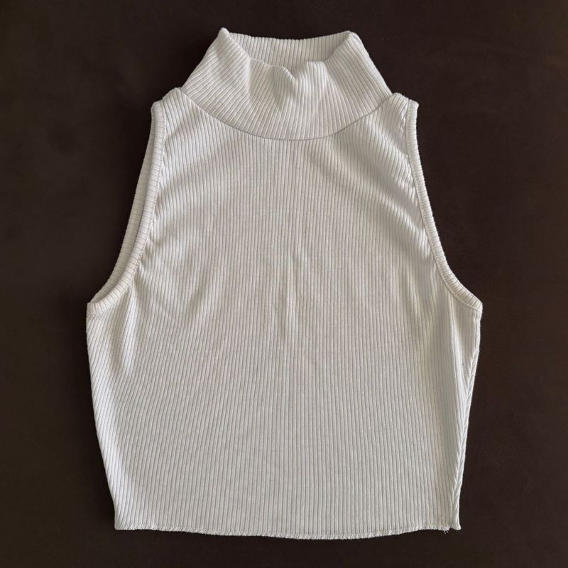 Sleeveless Mock Neck Ribbed Top