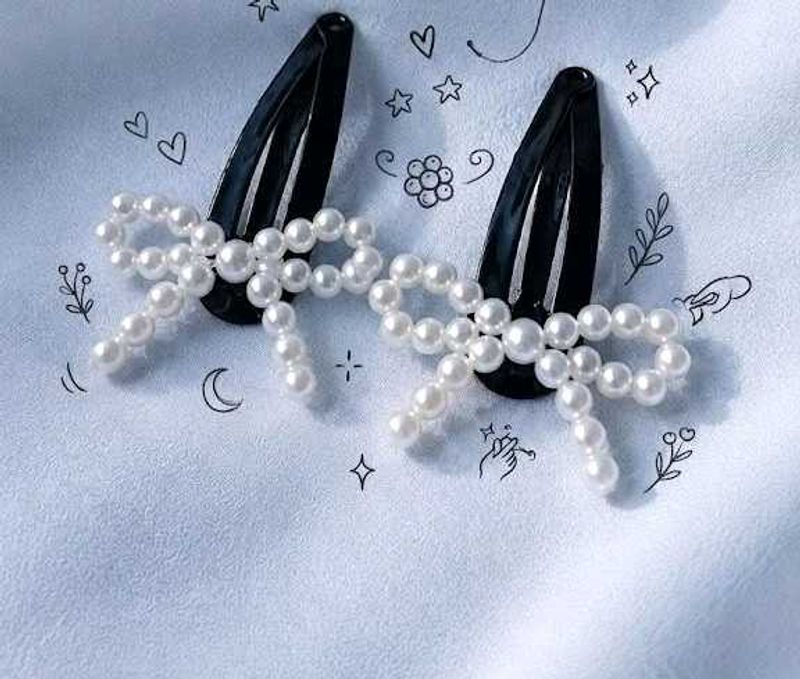 Pearl Bow Hair Clips - Set of 2