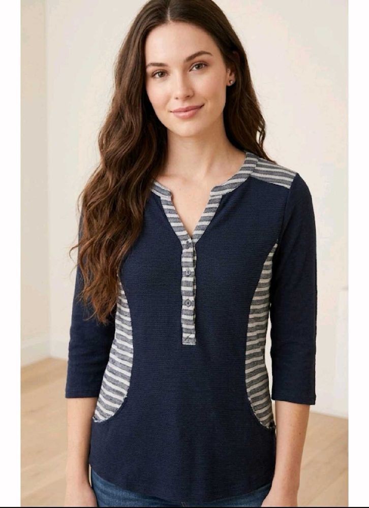Striped Three Quarter Sleeve Top