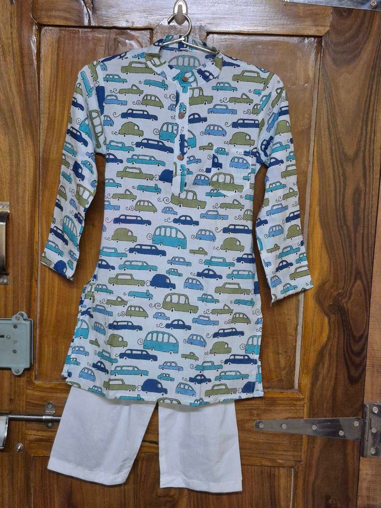 Kids Car Print Kurta Set ( Avl Sizes 2-7  Years)