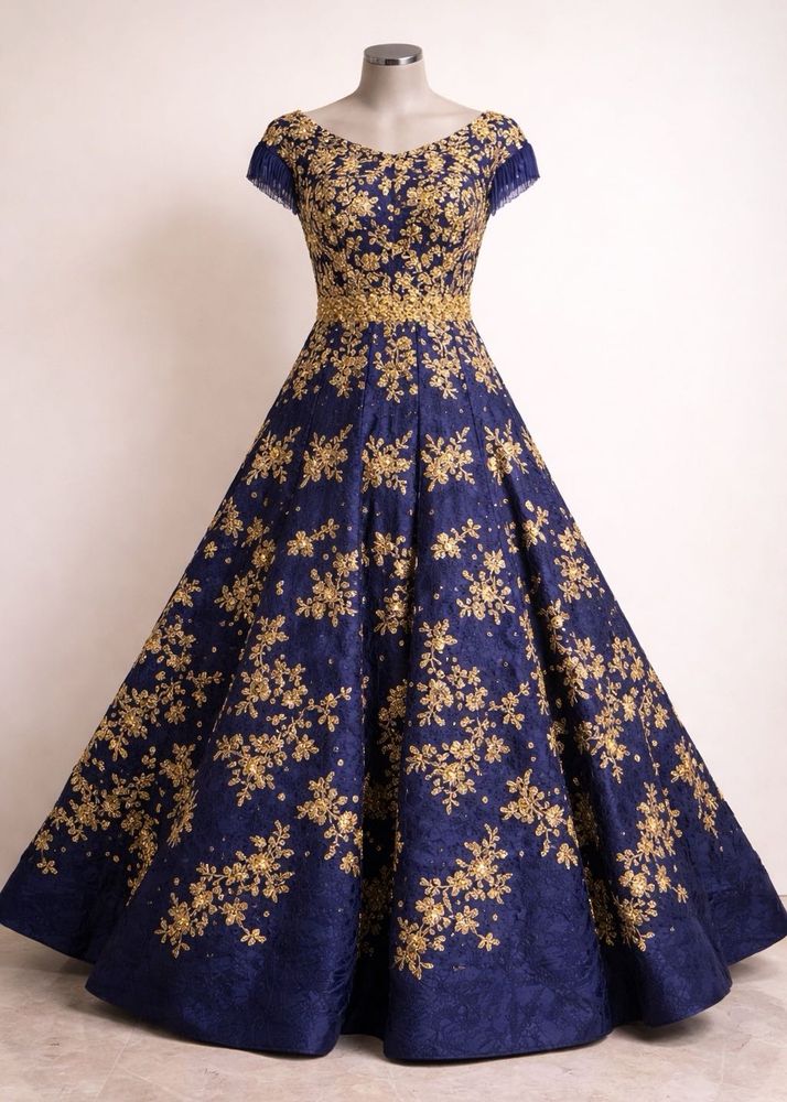 Elegant Navy Blue &amp; Gold Gown